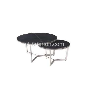 Mesa de café de cerâmica de luxo com base de aço inoxidável